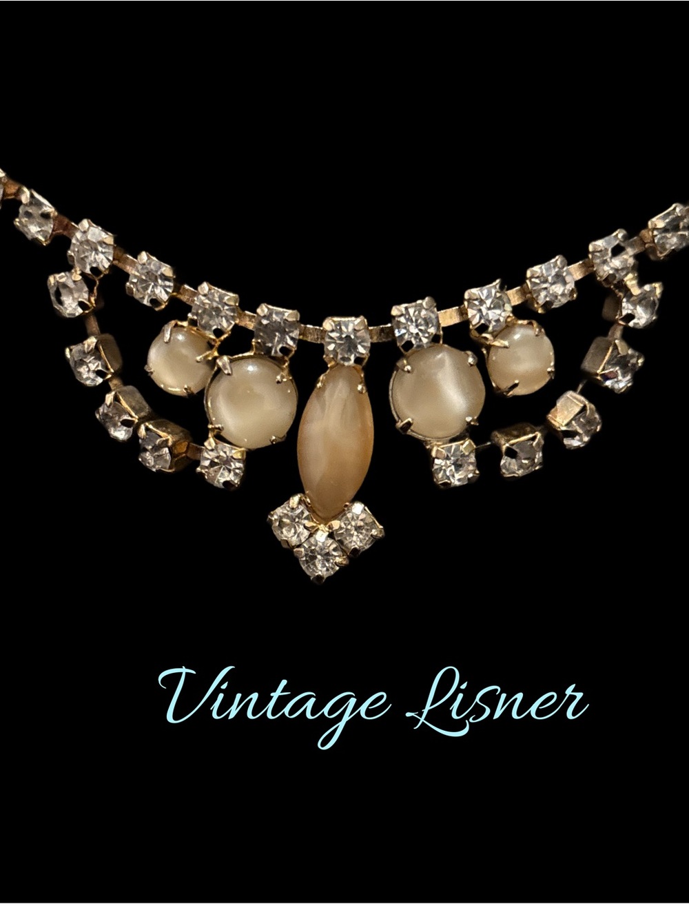 Vintage LISNER Crystal and Pearl Necklace - Ivory and Gold Tones - Picture 3 of 15